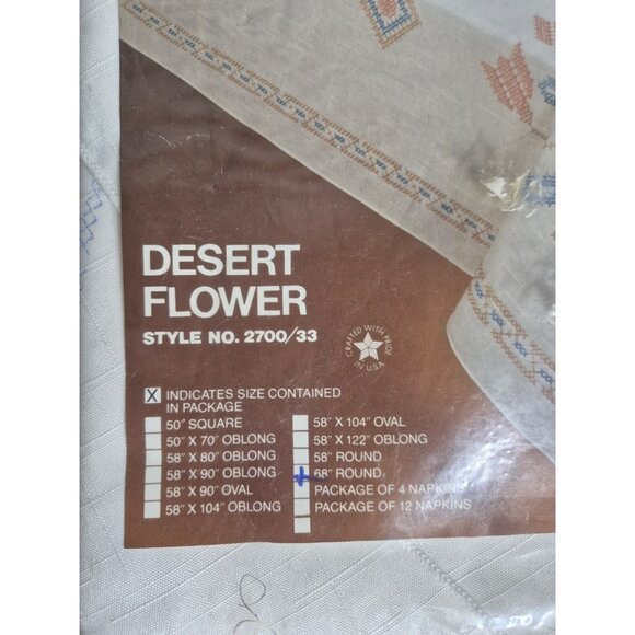Vintage Tobin Embroidery Desert Flower Southwest Design 58x104 Tablecloth - Picture 7 of 8